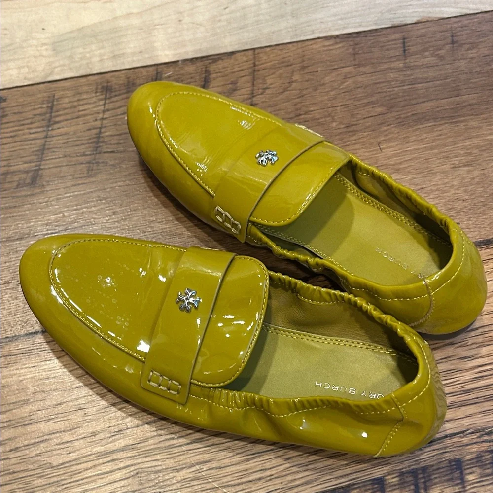 Tory Burch Chartreuse Patent Leather Driver Loafers